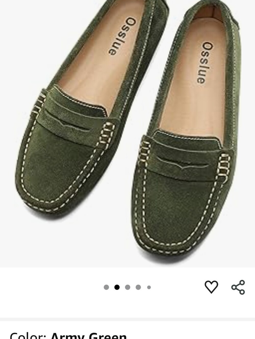 Osslue New Women's Army Green MicroSuede Penny Loafers Driving Moccasins